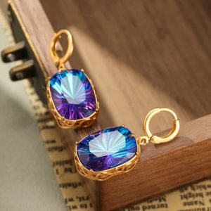Retro simple synthetic sapphire earrings, birthday gift for girlfriend or best friend