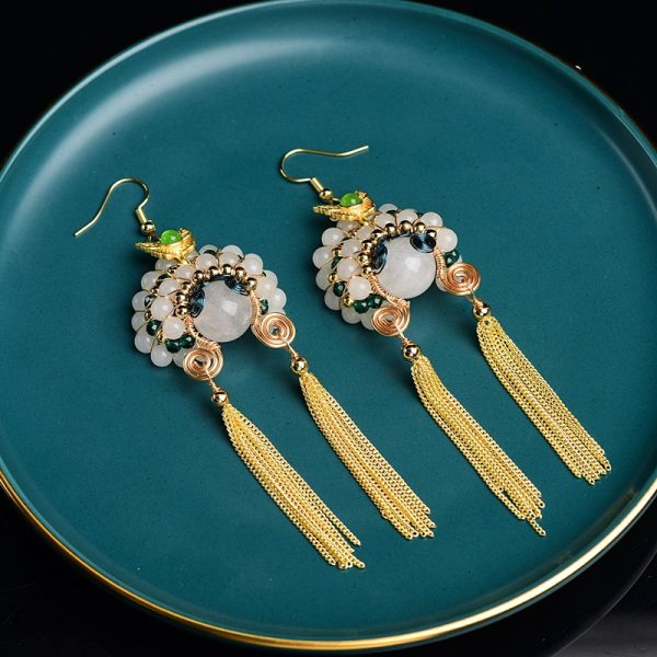 Chinese Daomadan handmade silk covered chalcedony Daomadan earrings, hairpin, necklace, brooch (set of four)